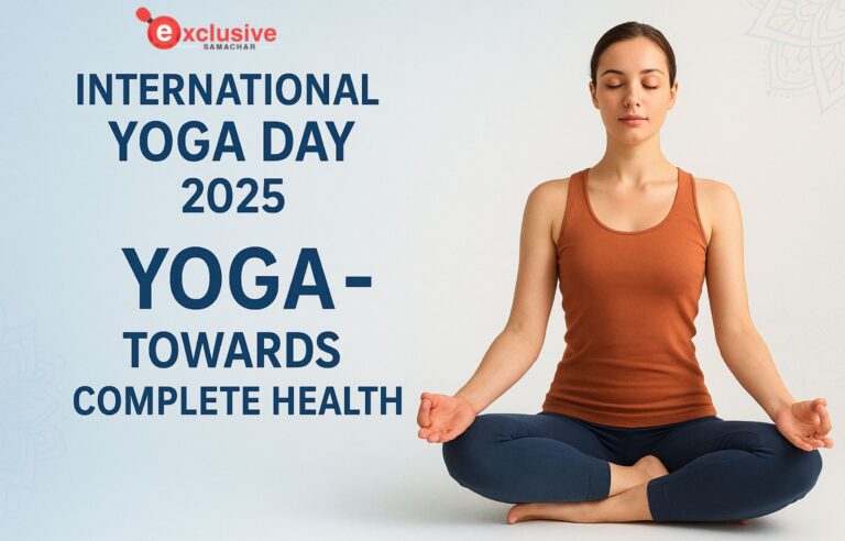International Yoga Day 2025: Move Towards Complete Wellness with Yoga International Yoga Day 2025 : योग - संपूर्ण स्वास्थ्य की ओर Make this content in english and Create this Horizontal image in new way